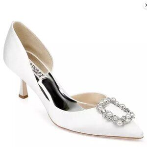 Badgley Nischka Fabia d'Orsay White Satin Rhinestone Pumps Heels Shoes 8